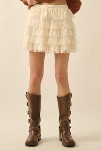 Dolled Up Lace and Mesh Tiered Ruffle Mini Skirt - ShopPromesa