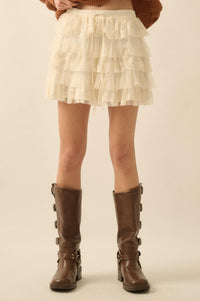 Dolled Up Lace and Mesh Tiered Ruffle Mini Skirt - ShopPromesa