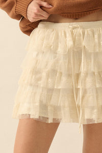 Dolled Up Lace and Mesh Tiered Ruffle Mini Skirt - ShopPromesa