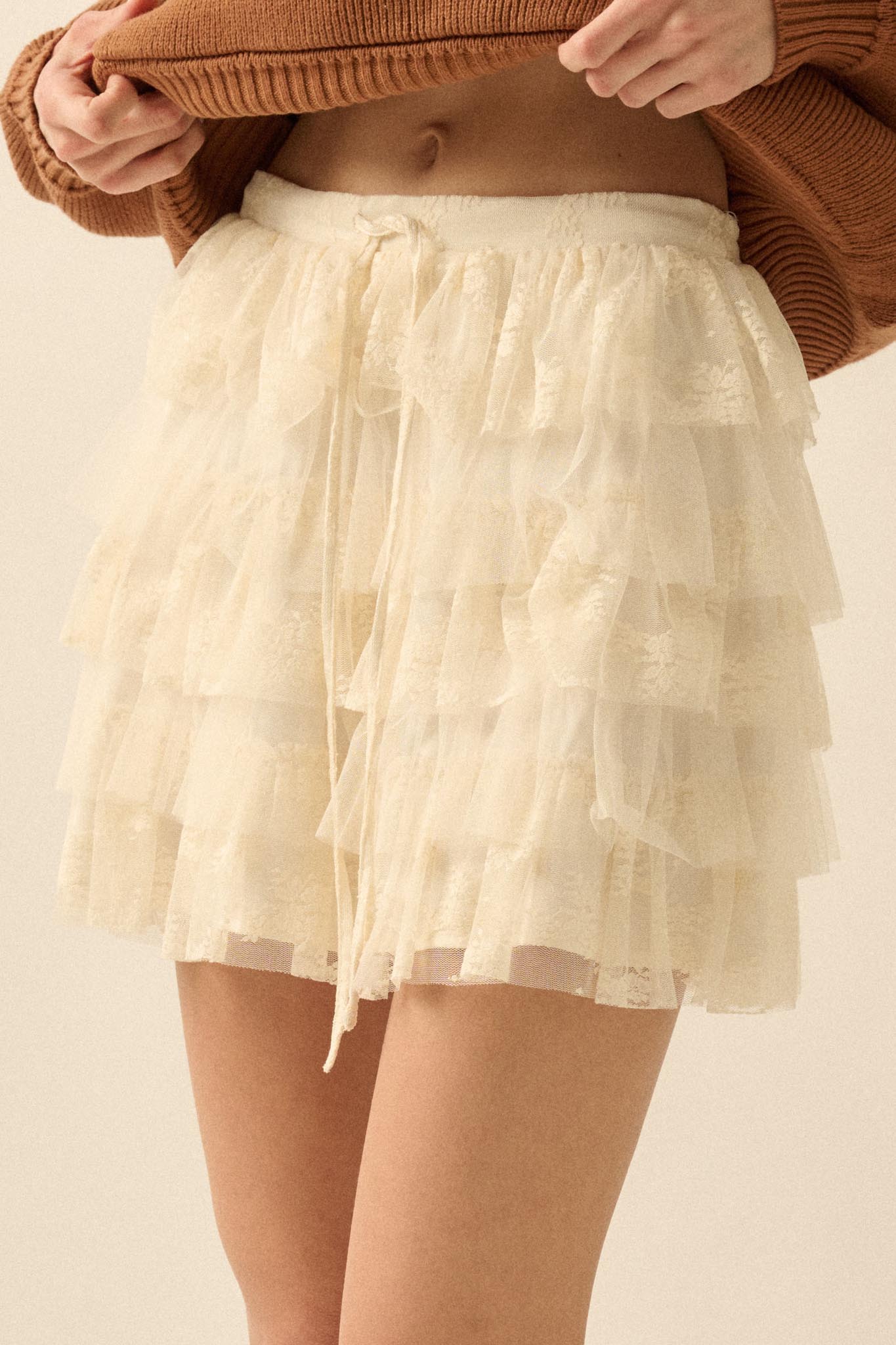 Dolled Up Lace and Mesh Tiered Ruffle Mini Skirt - ShopPromesa