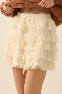 Dolled Up Lace and Mesh Tiered Ruffle Mini Skirt - ShopPromesa