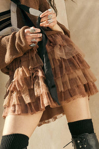 Dolled Up Lace and Mesh Tiered Ruffle Mini Skirt - ShopPromesa