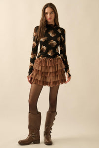 Dolled Up Lace and Mesh Tiered Ruffle Mini Skirt - ShopPromesa