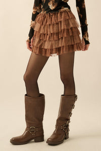 Dolled Up Lace and Mesh Tiered Ruffle Mini Skirt - ShopPromesa