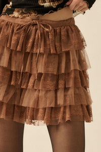 Dolled Up Lace and Mesh Tiered Ruffle Mini Skirt - ShopPromesa