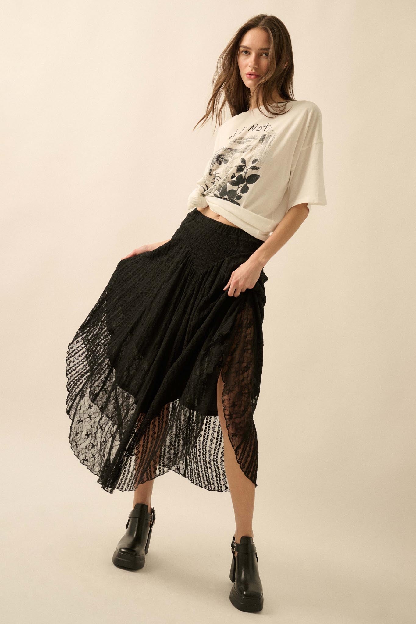 Just Divine Lace Drop-Waist Handkerchief Midi Skirt - ShopPromesa
