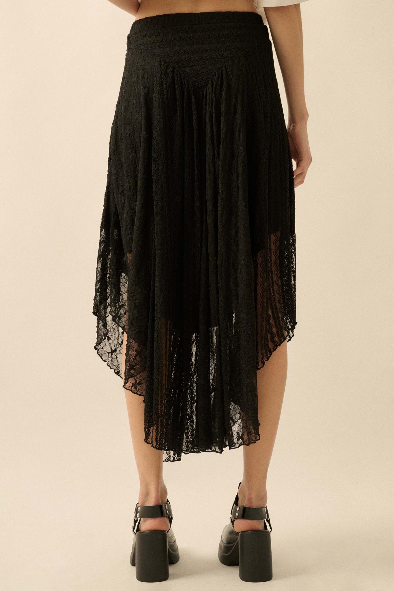 Just Divine Lace Drop-Waist Handkerchief Midi Skirt - ShopPromesa