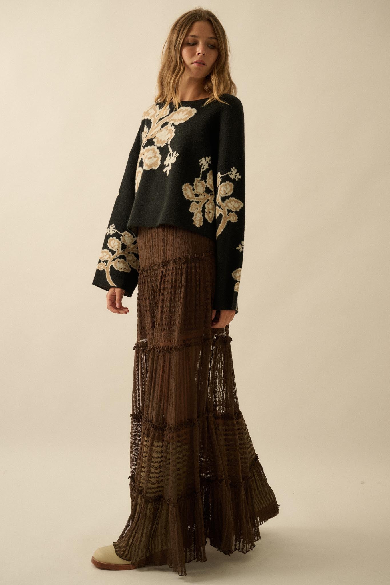 Dreaming of You Striped Lace Tiered Maxi Skirt