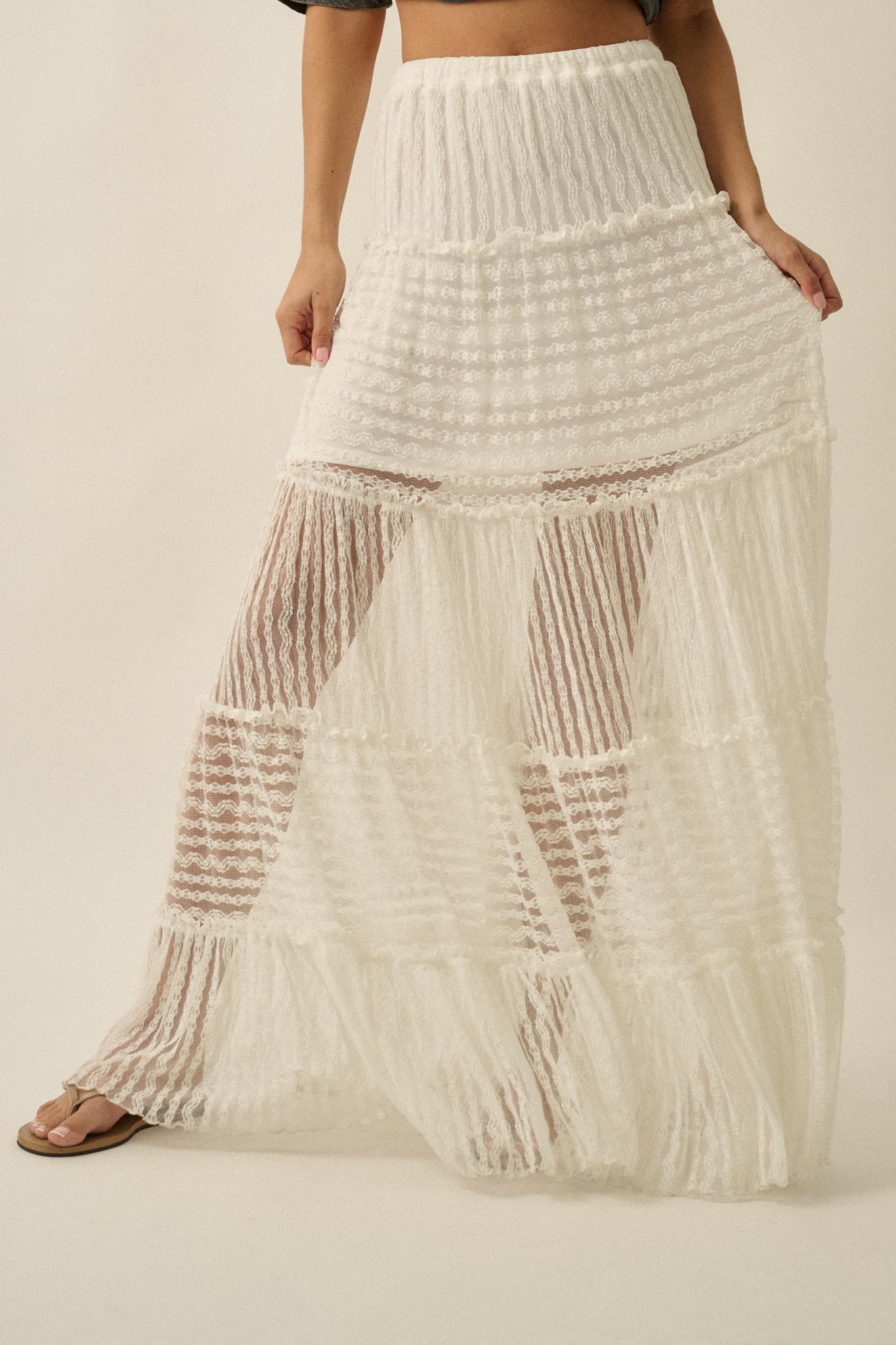 Dreaming of You Striped Lace Tiered Maxi Skirt - ShopPromesa