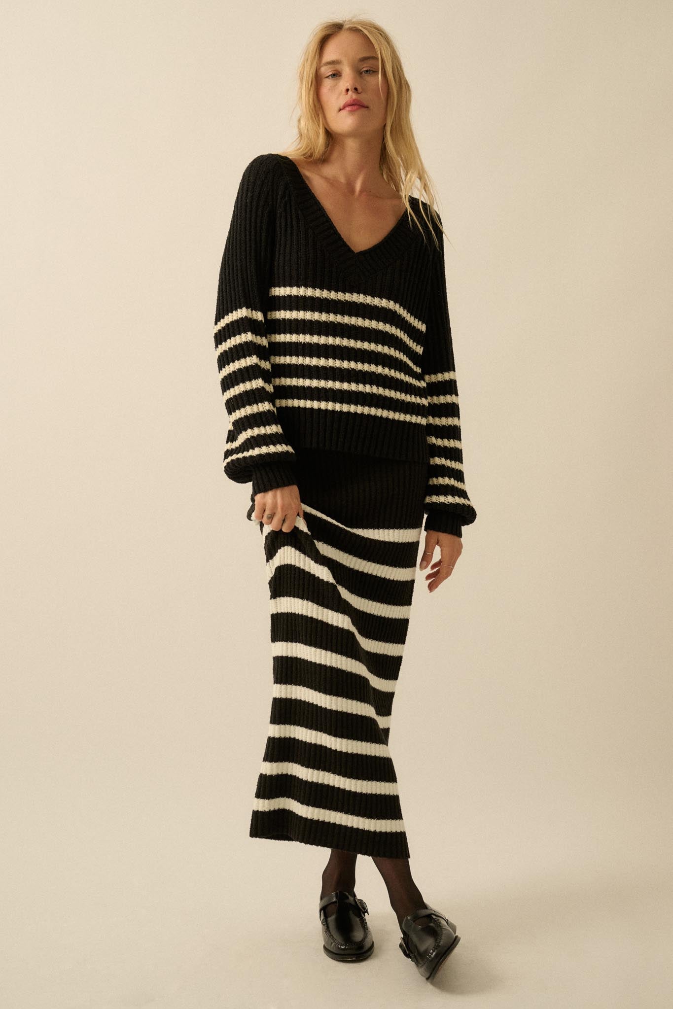 Promise the Label Striped Maxi Sweater Skirt - ShopPromesa