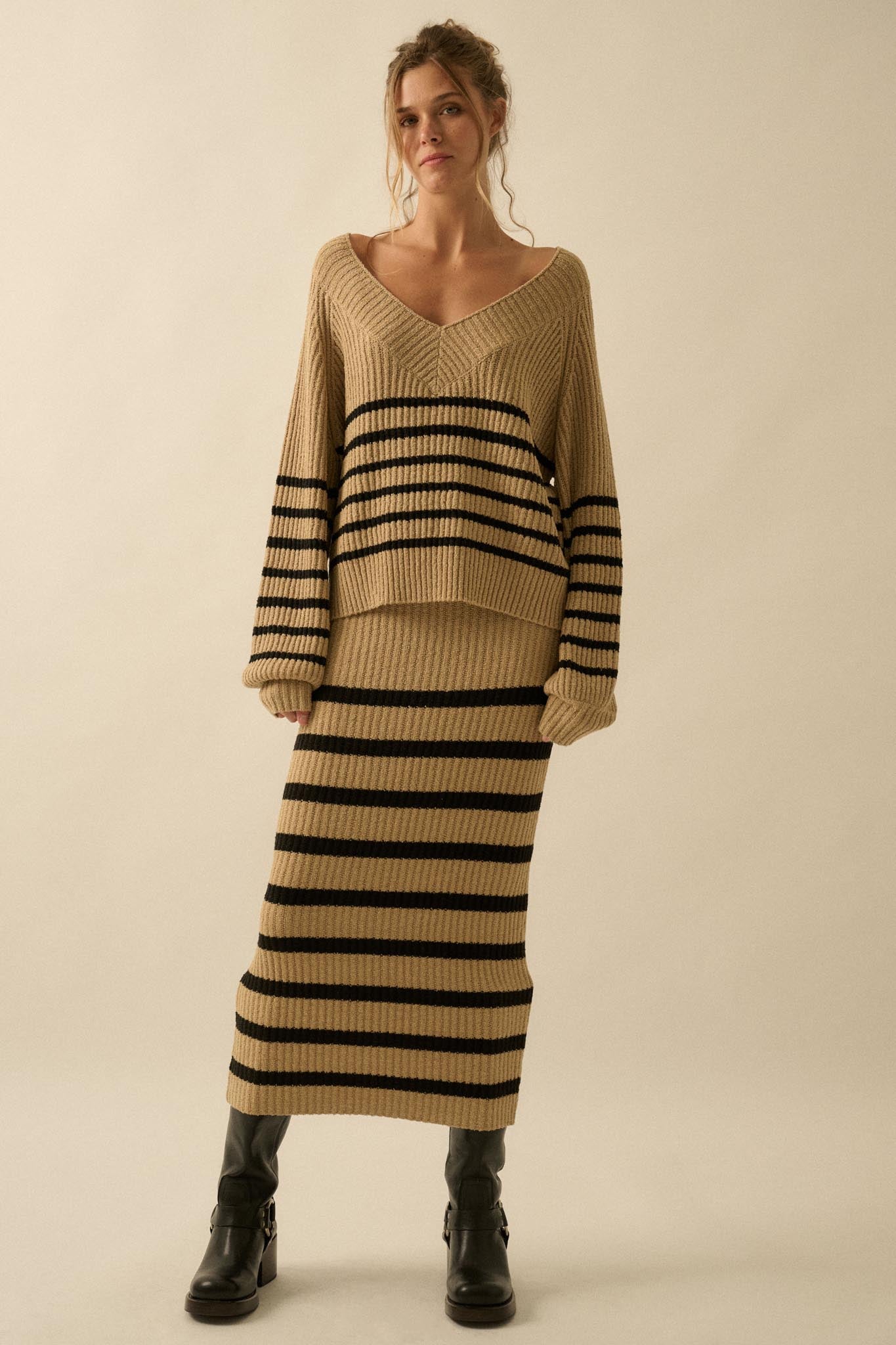 Promise the Label Striped Maxi Sweater Skirt - ShopPromesa