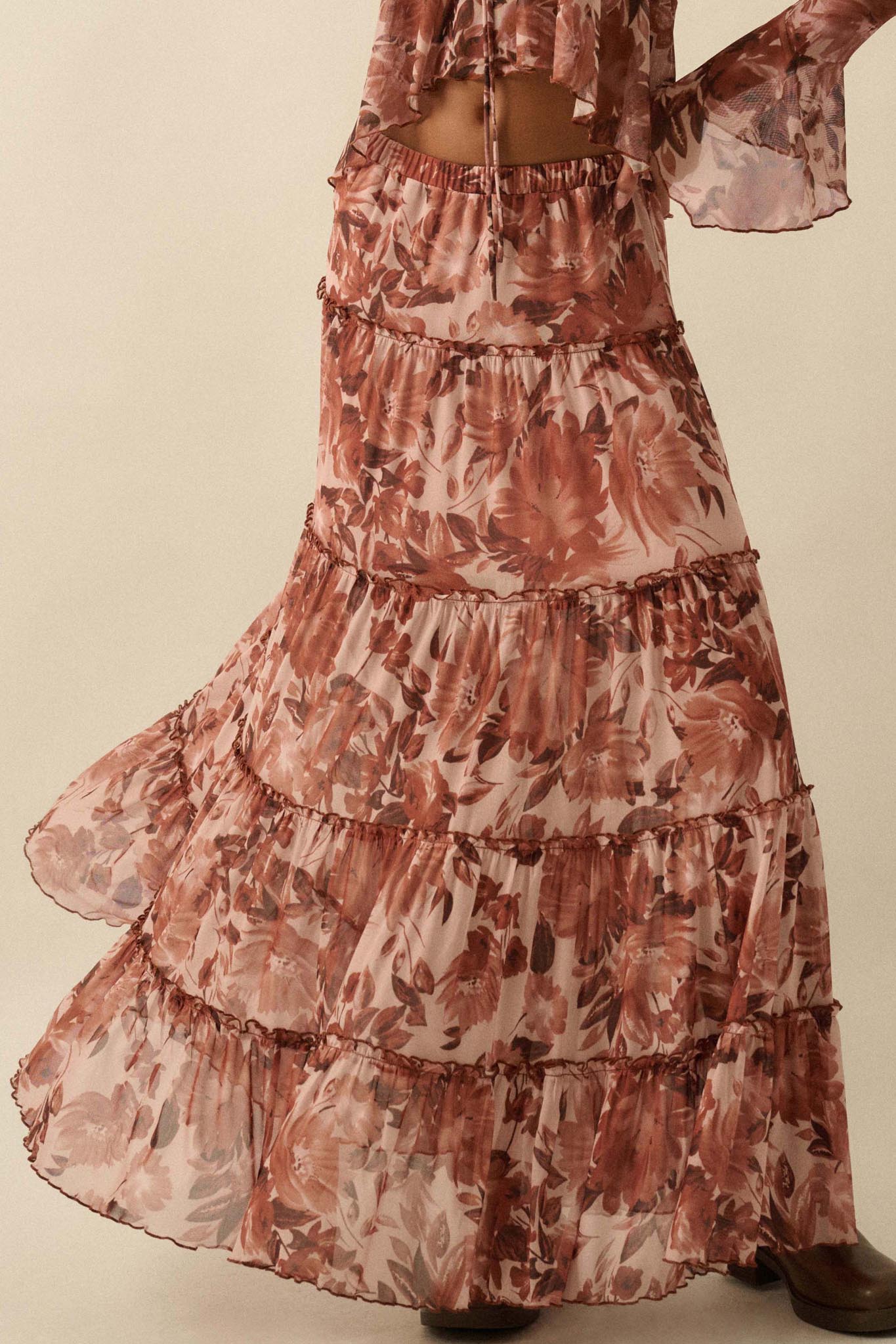 Gorgeous Garden Floral Mesh Tiered Maxi Skirt - ShopPromesa