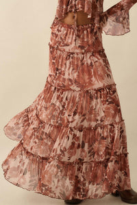Gorgeous Garden Floral Mesh Tiered Maxi Skirt - ShopPromesa