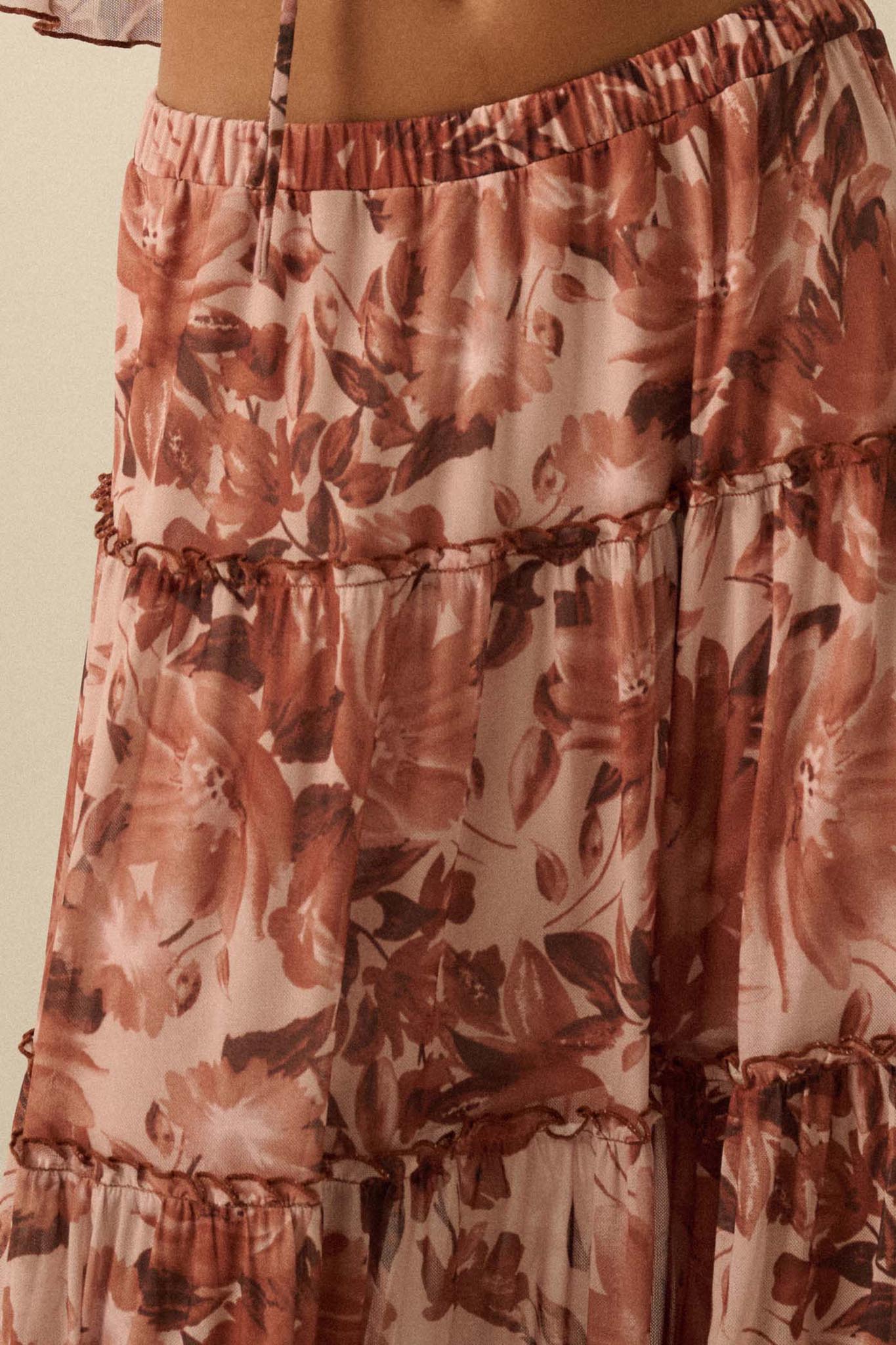 Gorgeous Garden Floral Mesh Tiered Maxi Skirt - ShopPromesa