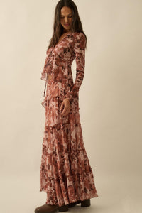 Gorgeous Garden Floral Mesh Tiered Maxi Skirt - ShopPromesa
