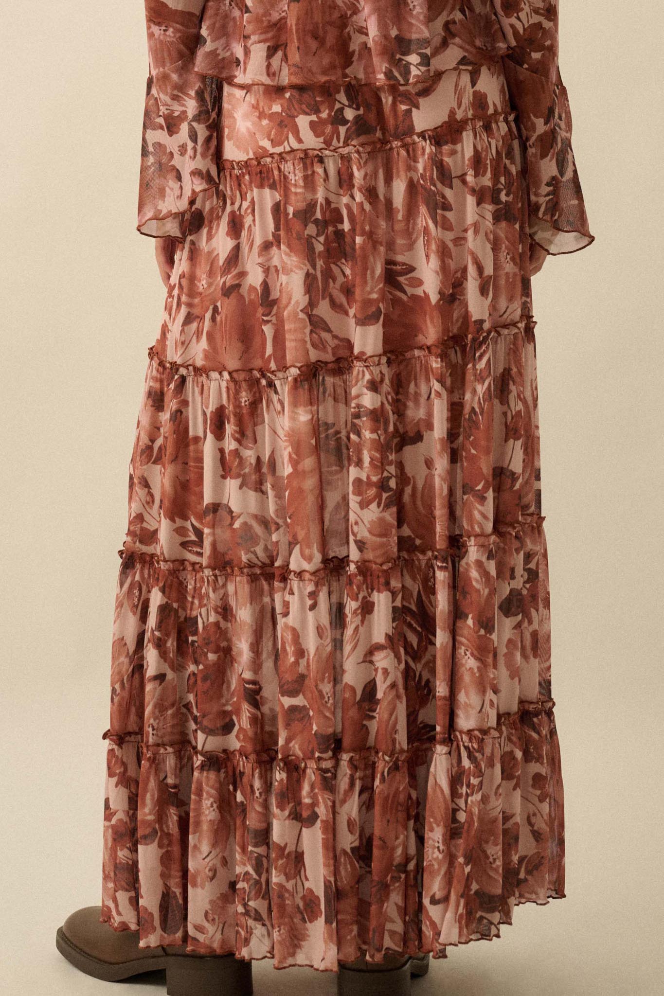 Gorgeous Garden Floral Mesh Tiered Maxi Skirt - ShopPromesa