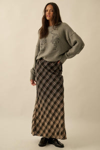 Modern Tartan Bias-Cut Plaid Maxi Skirt - ShopPromesa