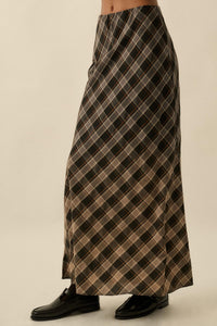 Modern Tartan Bias-Cut Plaid Maxi Skirt - ShopPromesa