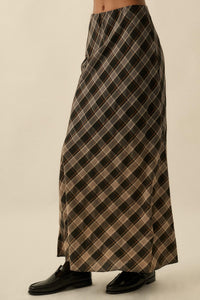 Modern Tartan Bias-Cut Plaid Maxi Skirt - ShopPromesa