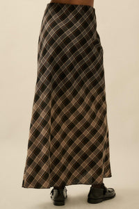 Modern Tartan Bias-Cut Plaid Maxi Skirt - ShopPromesa