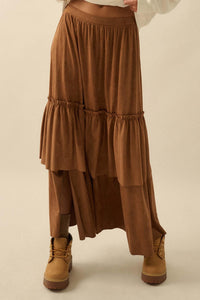 Tender Touch Vegan Suede Tiered Ruffle Maxi Skirt - ShopPromesa