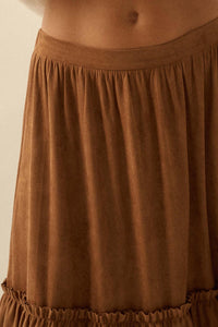 Tender Touch Vegan Suede Tiered Ruffle Maxi Skirt - ShopPromesa