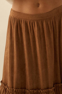 Tender Touch Vegan Suede Tiered Ruffle Maxi Skirt - ShopPromesa