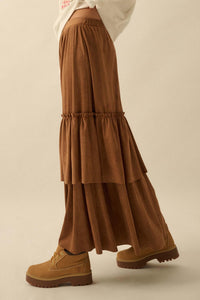 Tender Touch Vegan Suede Tiered Ruffle Maxi Skirt - ShopPromesa