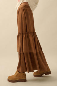 Tender Touch Vegan Suede Tiered Ruffle Maxi Skirt - ShopPromesa