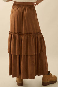 Tender Touch Vegan Suede Tiered Ruffle Maxi Skirt - ShopPromesa