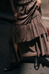 Tender Touch Vegan Suede Tiered Ruffle Maxi Skirt - ShopPromesa