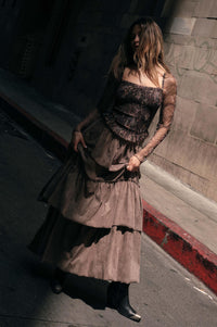 Tender Touch Vegan Suede Tiered Ruffle Maxi Skirt - ShopPromesa