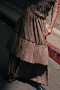 Tender Touch Vegan Suede Tiered Ruffle Maxi Skirt - ShopPromesa
