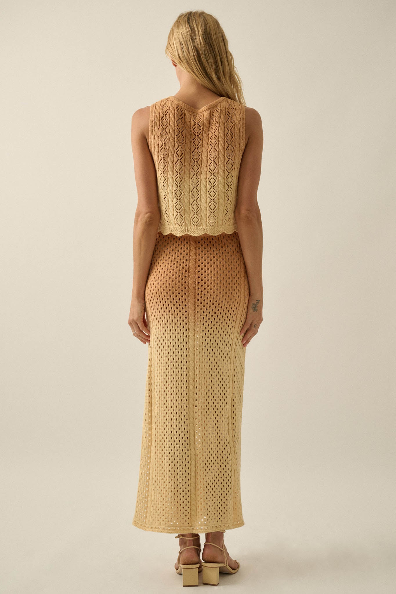 Fade In Ombre Pointelle Crochet-Knit Maxi Skirt - ShopPromesa