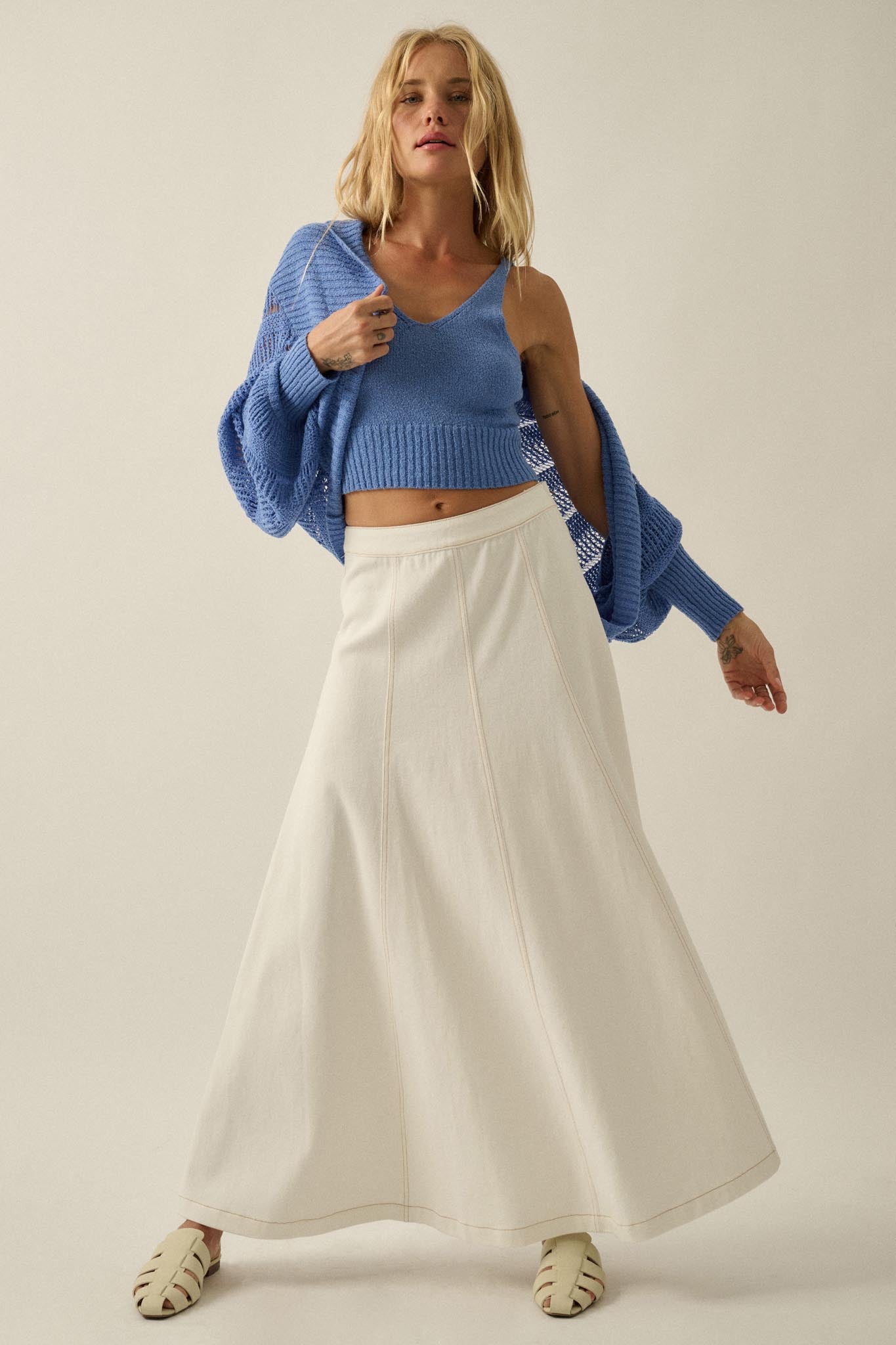 Jean Dream Denim A-Line Paneled Maxi Skirt - ShopPromesa