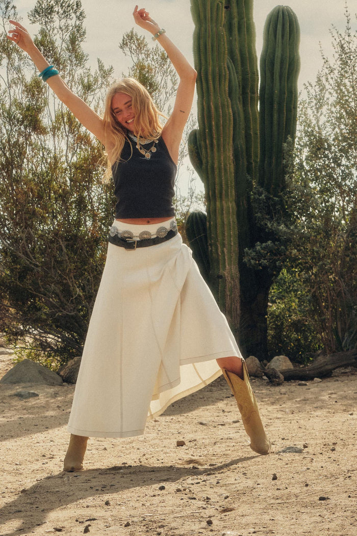 Jean Dream Denim A-Line Paneled Maxi Skirt - ShopPromesa