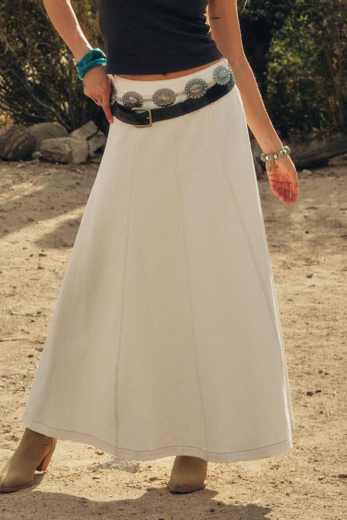 Jean Dream Denim A-Line Paneled Maxi Skirt - ShopPromesa