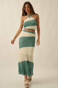 Horizon Line Colorblock Crochet-Knit Maxi Skirt - ShopPromesa