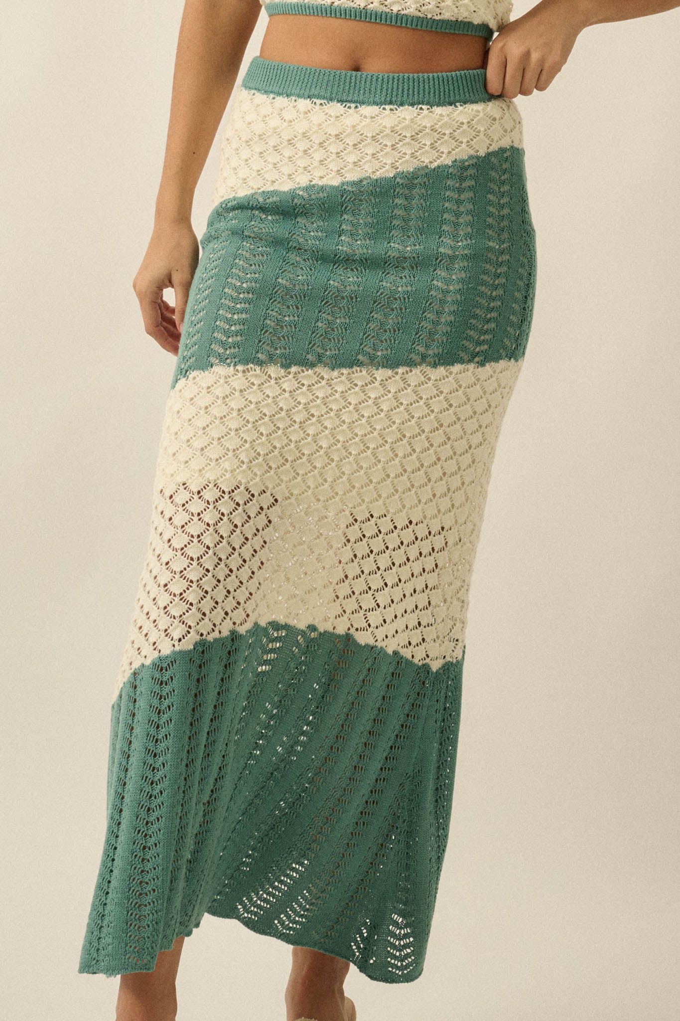 Horizon Line Colorblock Crochet-Knit Maxi Skirt - ShopPromesa
