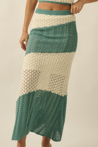 Horizon Line Colorblock Crochet-Knit Maxi Skirt - ShopPromesa