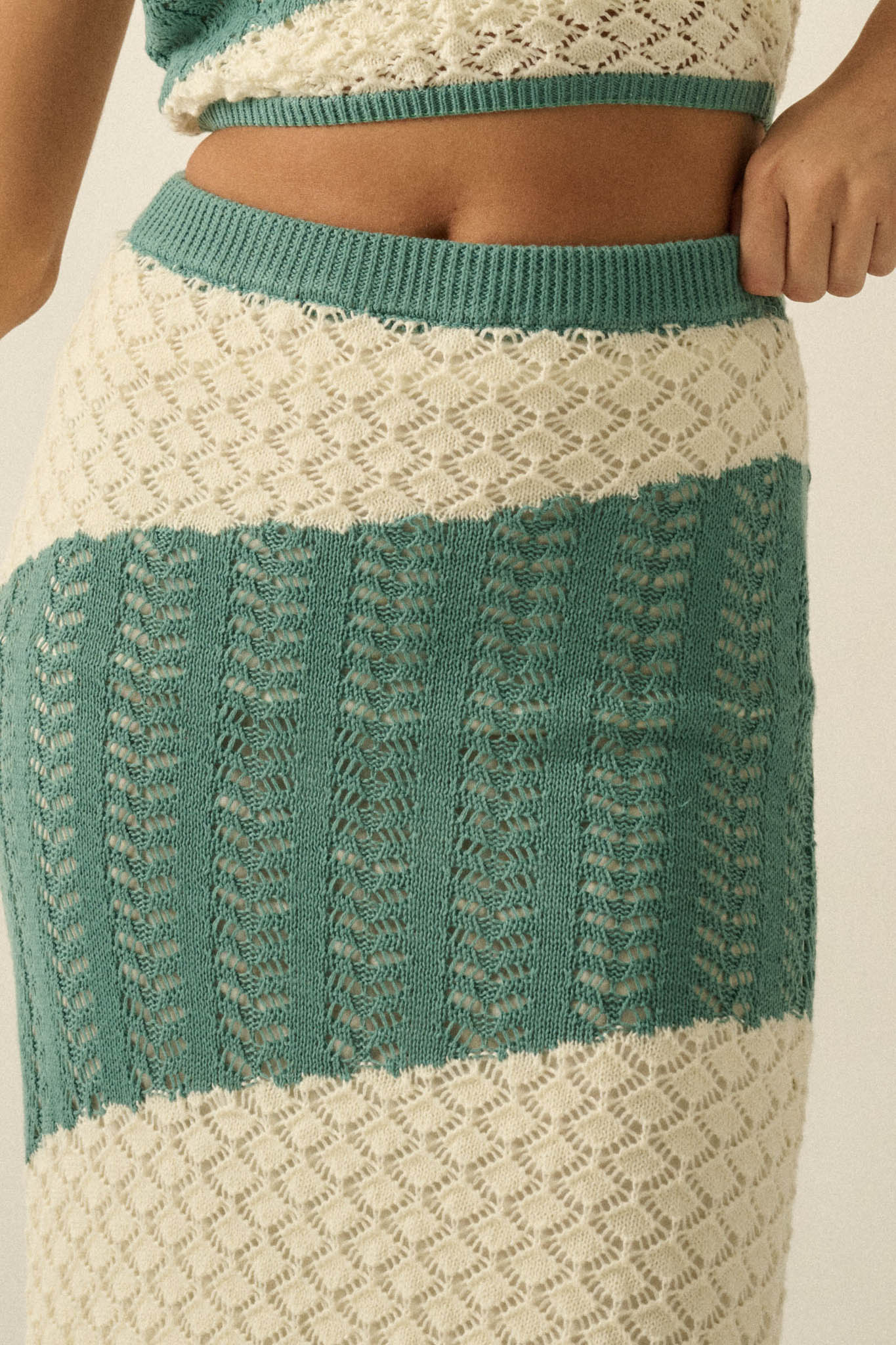 Horizon Line Colorblock Crochet-Knit Maxi Skirt - ShopPromesa