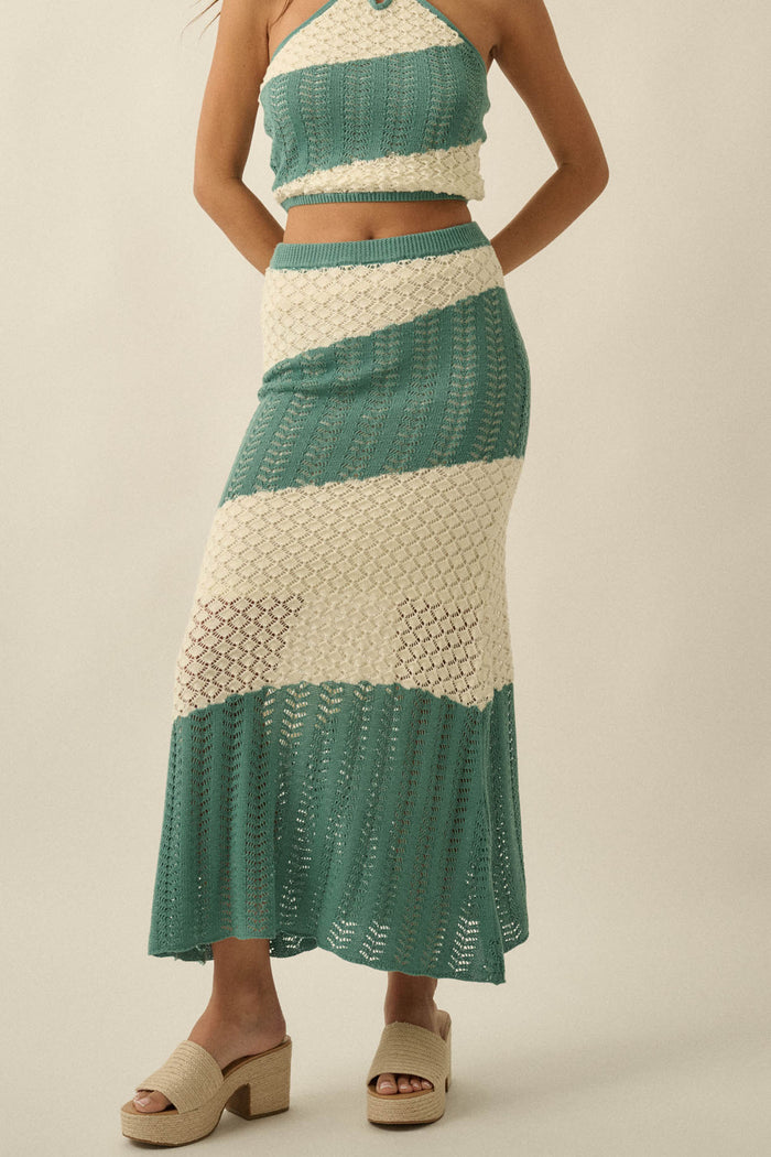 Horizon Line Colorblock Crochet-Knit Maxi Skirt - ShopPromesa