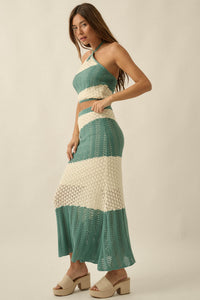 Horizon Line Colorblock Crochet-Knit Maxi Skirt - ShopPromesa