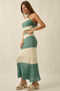 Horizon Line Colorblock Crochet-Knit Maxi Skirt - ShopPromesa