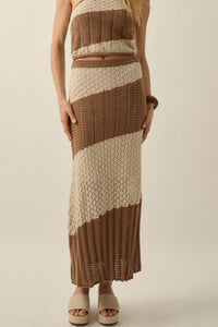 Horizon Line Colorblock Crochet-Knit Maxi Skirt - ShopPromesa