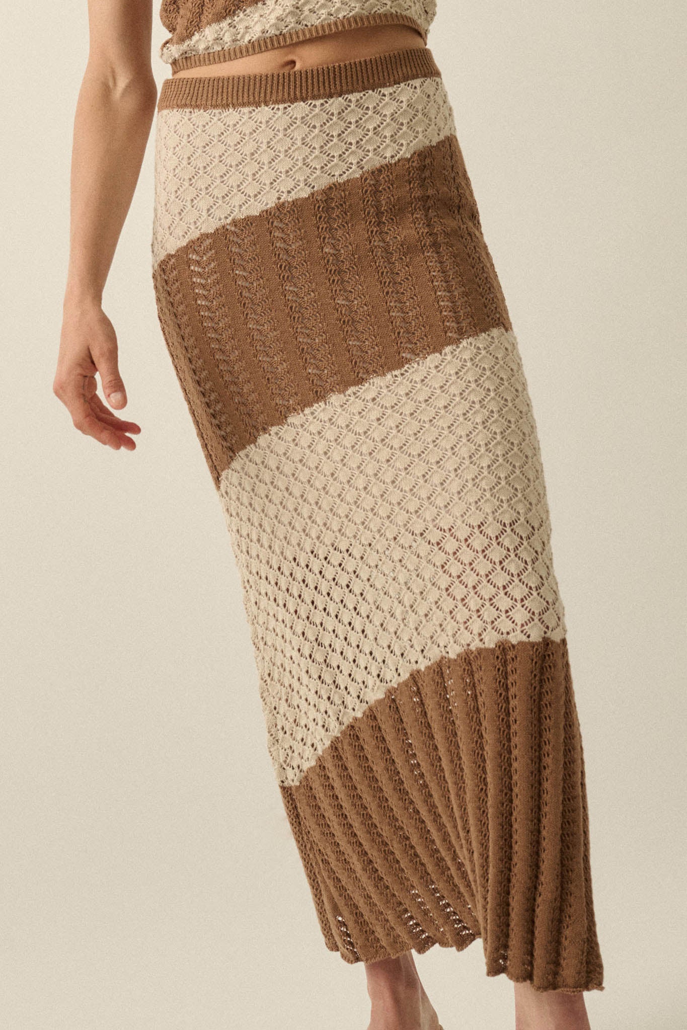 Horizon Line Colorblock Crochet-Knit Maxi Skirt - ShopPromesa