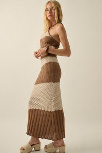 Horizon Line Colorblock Crochet-Knit Maxi Skirt - ShopPromesa