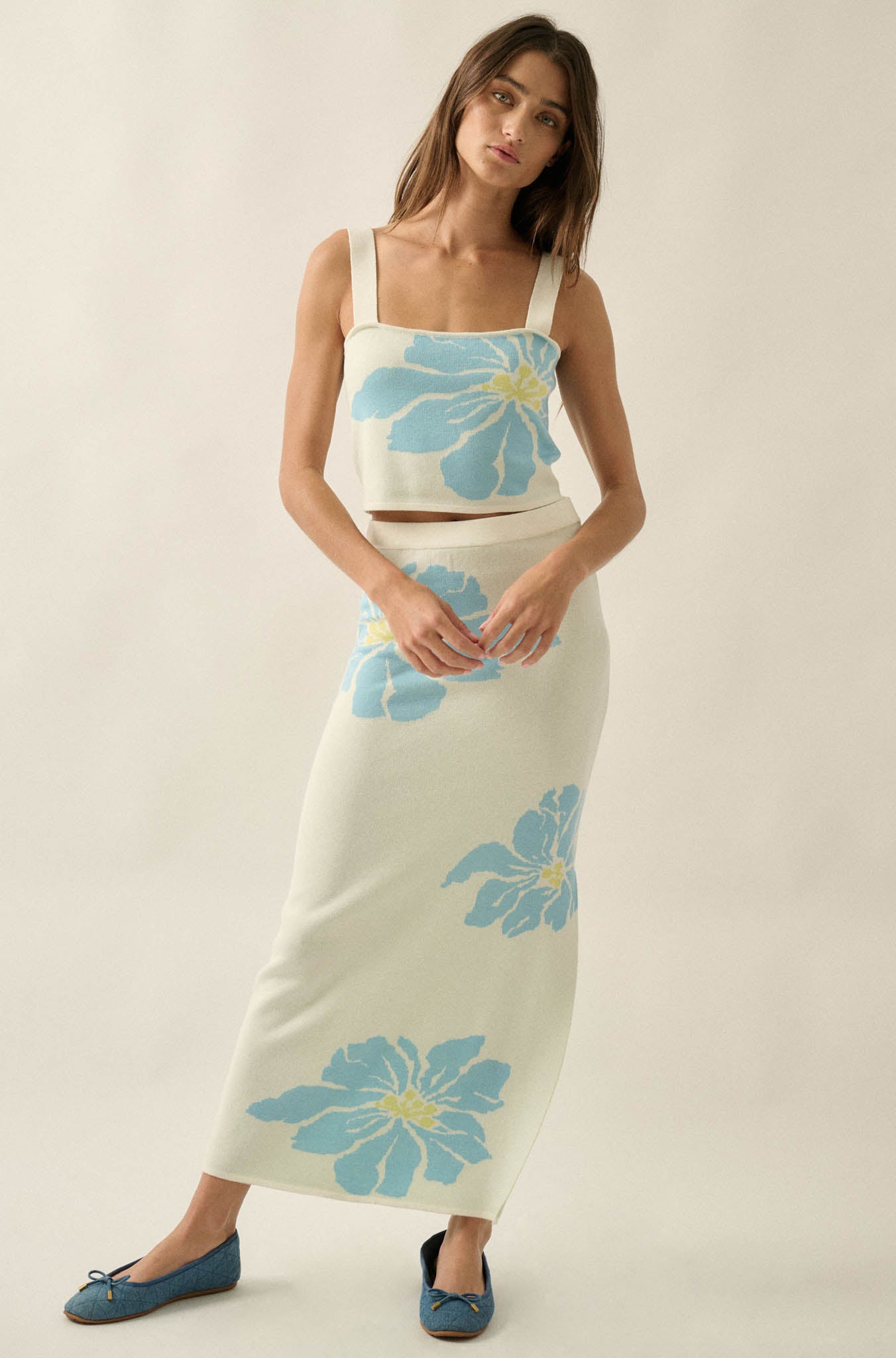Hibiscus Blooms Floral Jacquard-Knit Maxi Skirt - ShopPromesa