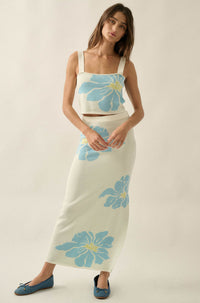 Hibiscus Blooms Floral Jacquard-Knit Maxi Skirt - ShopPromesa