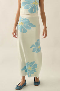 Hibiscus Blooms Floral Jacquard-Knit Maxi Skirt - ShopPromesa